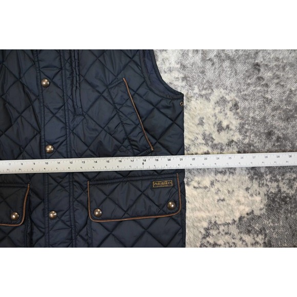 Vintage Polo Ralph Lauren Blue Quilted Corduroy Collar Full Zip Vest Jacket L - Picture 5 of 7